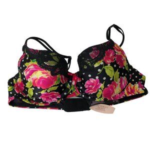 VICTORIA'S SECRET FLORAL PUSH‎ UP BALCONET BRA  34 B NWT